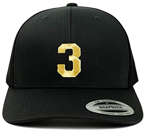 Trendy Apparel Shop Number 3 Gold Thread Embroidered Retro Trucker Mesh Cap
