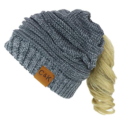 Trendy Apparel Shop 2 in 1 Winter Multi Knit Ponytail Slouchy Beanie Neck Warmer