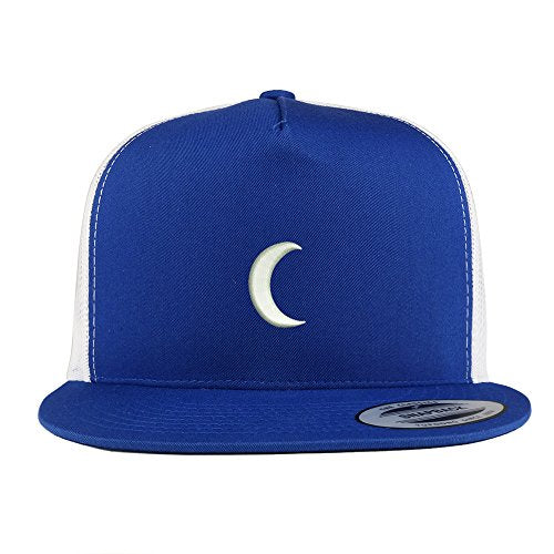 Trendy Apparel Shop Crescent Moon Embroidered 5 Panel Flat Bill 2-Tone Trucker Mesh Cap