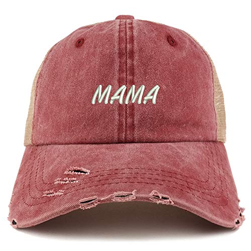 Trendy Apparel Shop Mama Embroidered Washed Front Mesh Back Frayed Bill Cap
