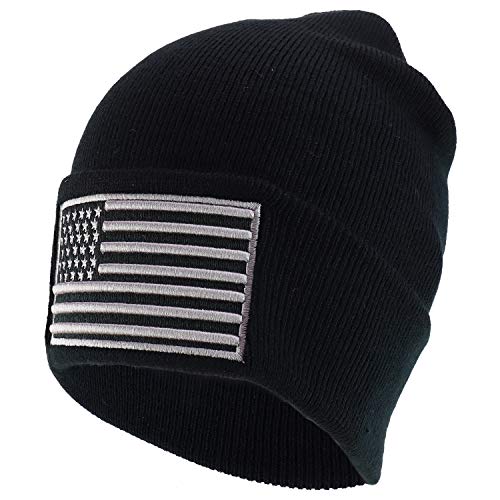 Trendy Apparel Shop 3D USA Flag Embroidered Winter Cuff Folded Long Beanie