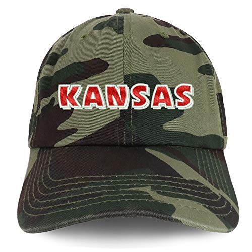 Trendy Apparel Shop Kansas Bold Text Embroidered Soft Crown 100% Brushed Cotton Cap