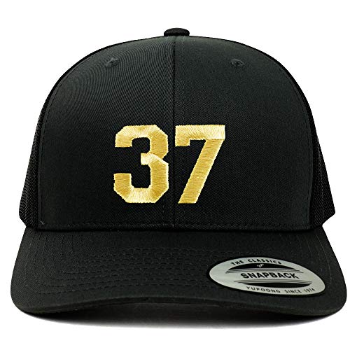 Trendy Apparel Shop Number 37 Gold Thread Embroidered Retro Trucker Mesh Cap