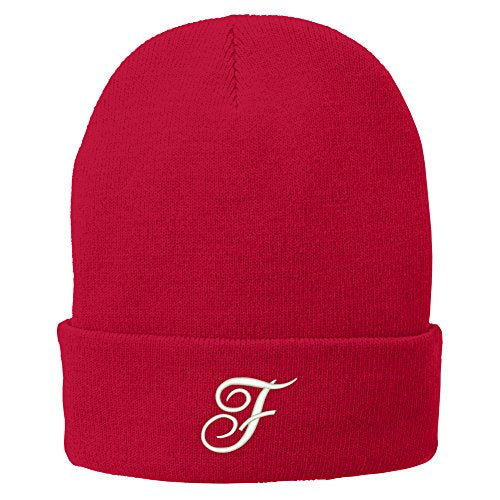 Trendy Apparel Shop Letter F Embroidered Winter Knitted Long Beanie
