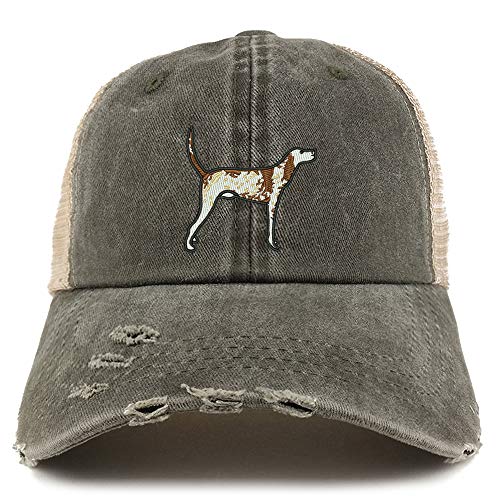 Trendy Apparel Shop Pointer Dog Embroidered Frayed Bill Trucker Mesh Back Cap