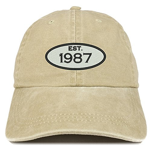 Trendy Apparel Shop Established 1987 Embroidered 34th Birthday Gift Pigment Dyed Washed Cotton Cap