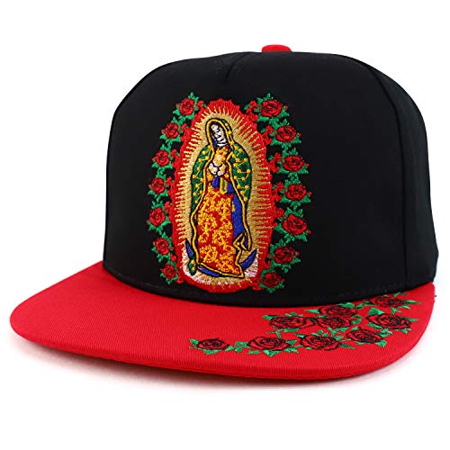 Trendy Apparel Shop 5 Panel Two Tone Guadalupe Maria Embroidered Flatbill Cap
