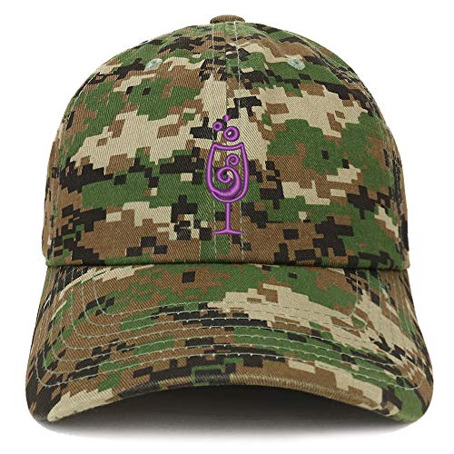 Trendy Apparel Shop Wine Glass Embroidered Soft Crown 100% Brushed Cotton Cap