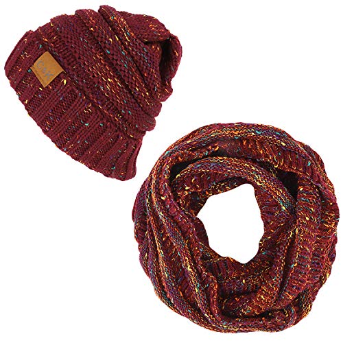 Trendy Apparel Shop Winter Color Spec Knit Beanie Infinity Scarf 2 Piece Set
