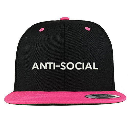 Trendy Apparel Shop Anti Social Embroidered Premium 2-Tone Flat Bill Snapback Cap