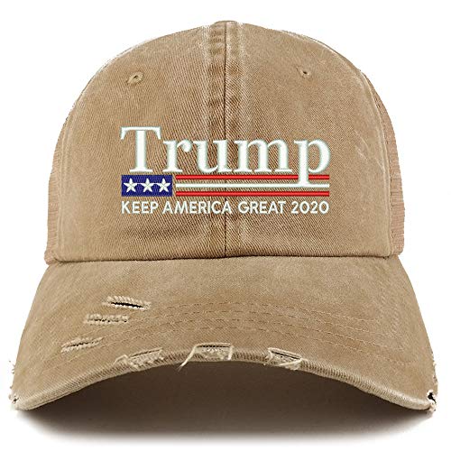 Trendy Apparel Shop Trump Keep America Great 2020 Flag Frayed Bill Trucker Cap