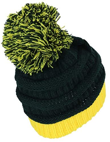 Trendy Apparel Shop Two Tone Cable Knit Winter Pom Beanie