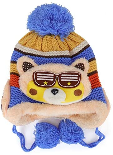 Trendy Apparel Shop Kid's Racoon Animal Fur Trimmed Pom Knit Beanie Hat