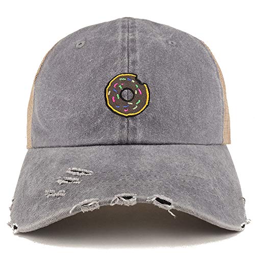 Trendy Apparel Shop Donut Patch Pigment Dyed Mesh Back Frayed Bill Trucker Cap