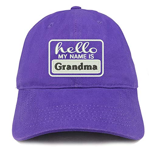 Trendy Apparel Shop Hello My Name is Grandma Soft Crown 100% Brushed Cotton Cap