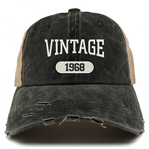 Trendy Apparel Shop Vintage 1968 51st Birthday Embroider Frayed Trucker Mesh Back Cap
