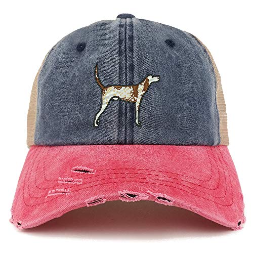 Trendy Apparel Shop Pointer Dog Embroidered Frayed Bill Trucker Mesh Back Cap