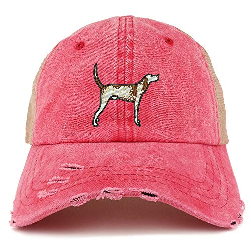 Trendy Apparel Shop Pointer Dog Embroidered Frayed Bill Trucker Mesh Back Cap