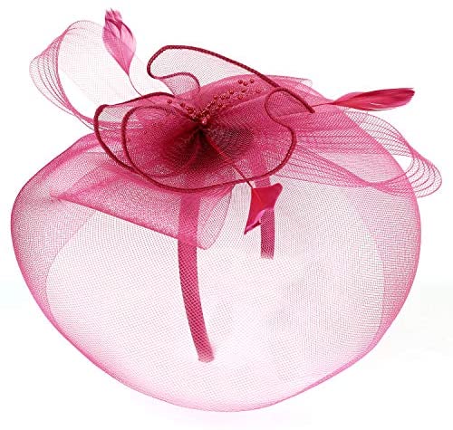 Trendy Apparel Shop Mesh Floral Ribbon Knot Feather Beaded Fascinator Headband