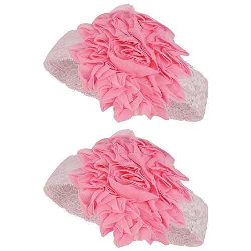 Trendy Apparel Shop Infant Baby Girl's Lace Stretchy Headband with Chiffon Flower 2 Pack - PINK