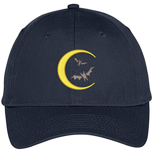 Trendy Apparel Shop Bat and Moon Embroidered Halloween Theme Adjustable Baseball Cap