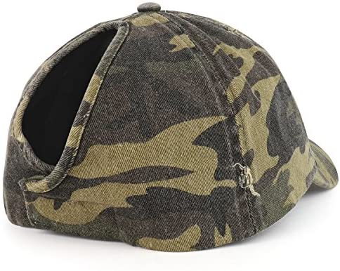 Trendy Apparel Shop Ladies Military Cotton Ponytails Camo Frayed Baseball Cap - CAMO