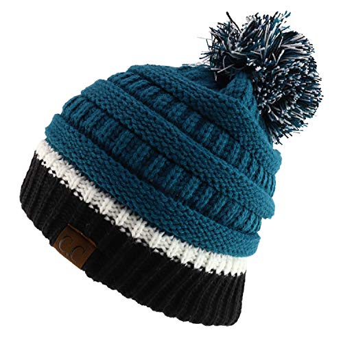 Trendy Apparel Shop Team Color Ribbed Knit Pom Pom Winter Beanie Hat