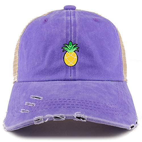 Trendy Apparel Shop Pineapple Patch Pigment Dyed Mesh Back Frayed Bill Trucker Cap