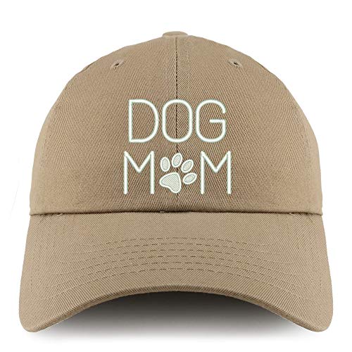 Trendy Apparel Shop Dog Mom with Paw Embroidered Low Profile Soft Cotton Dad Hat Cap