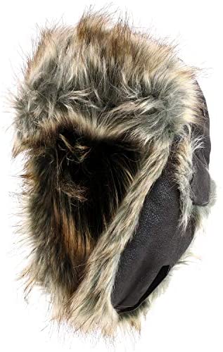 Trendy Apparel Shop Men's Fur Lined Faux Leather Winter Trooper Hat