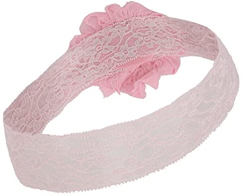 Trendy Apparel Shop Infant Baby Girl's Lace Stretchy Headband with Chiffon Flower 2 Pack - PINK