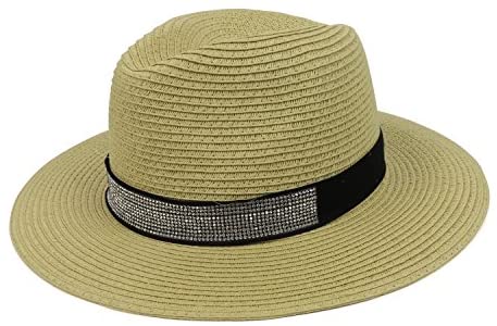 Trendy Apparel Shop Women's Paper Straw Panama Hat with Rhinestone Band