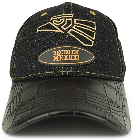 Trendy Apparel Shop Hecho en Mexico Embroidered Faux Leather Bill Denim Baseball Cap