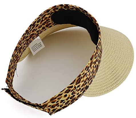 Trendy Apparel Shop Leopard Print Headband Paper Braid Adjustable Sun Visor Hat