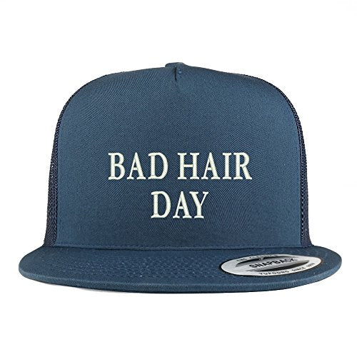 Trendy Apparel Shop Bad Hair Day Embroidered 5 Panel Flat Bill Trucker Mesh Back Cap