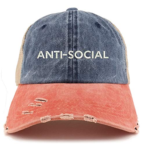 Trendy Apparel Shop Anti Social Washed Front Mesh Back Frayed Bill Cap