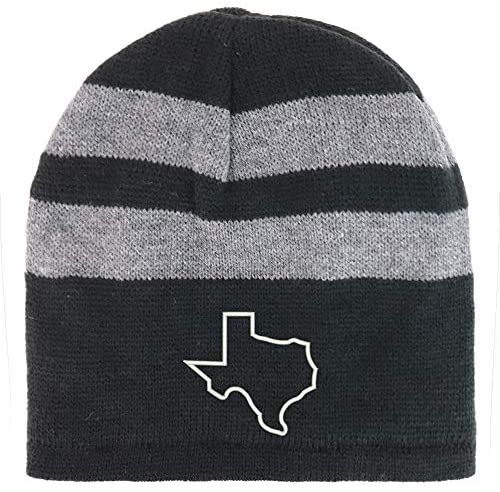 Trendy Apparel Shop Texas State Outline Fleece Lined Striped Short Beanie