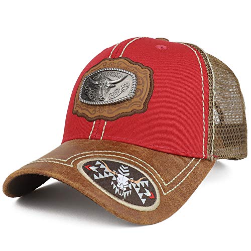 Trendy Apparel Shop Metallic Ox Bull Logo Badge Trucker Mesh Baseball Cap