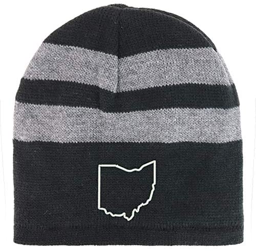 Trendy Apparel Shop Ohio State Outline Fleece Lined Striped Short Beanie