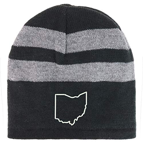 Trendy Apparel Shop Ohio State Outline Fleece Lined Striped Short Beanie