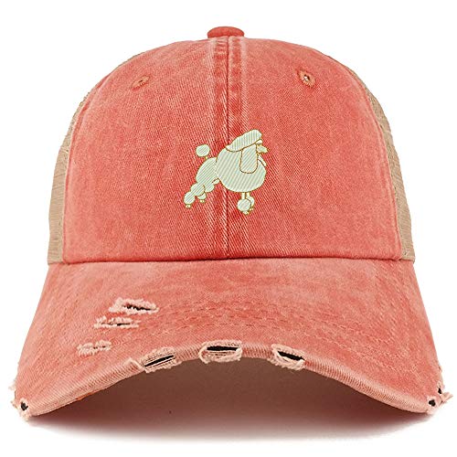 Trendy Apparel Shop Poodle Dog Embroidered Frayed Bill Trucker Mesh Back Cap