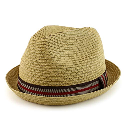 Trendy Apparel Shop Oversized XXL Paper Braid Striped Band Fedora Hat