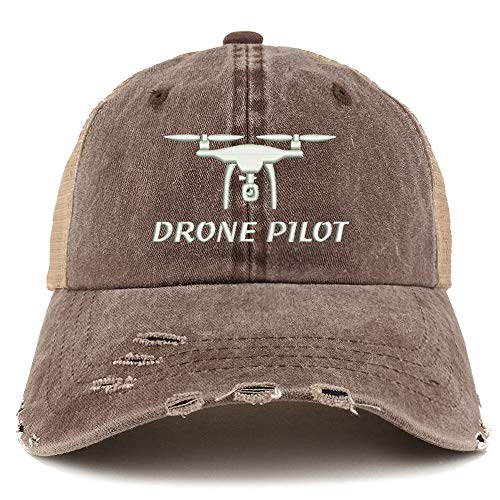 Trendy Apparel Shop Drone Pilot Embroidered Frayed Bill Trucker Mesh Back Cap