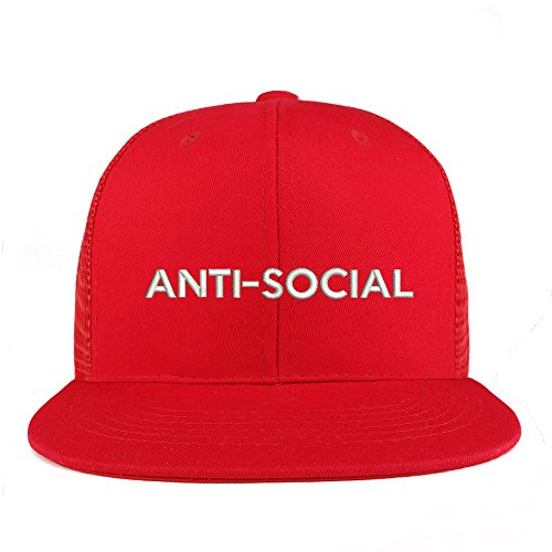 Trendy Apparel Shop Anti Social Embroidered Cotton Flat Bill Mesh Back Trucker Cap