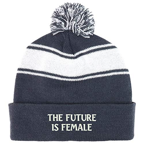 Trendy Apparel Shop The Future is Female Two Tone Pom Striped Long Beanie Hat