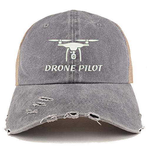 Trendy Apparel Shop Drone Pilot Embroidered Frayed Bill Trucker Mesh Back Cap