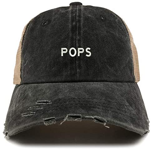 Trendy Apparel Shop Pops Embroidered Washed Front Mesh Back Frayed Bill Cap
