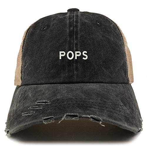 Trendy Apparel Shop Pops Embroidered Washed Front Mesh Back Frayed Bill Cap