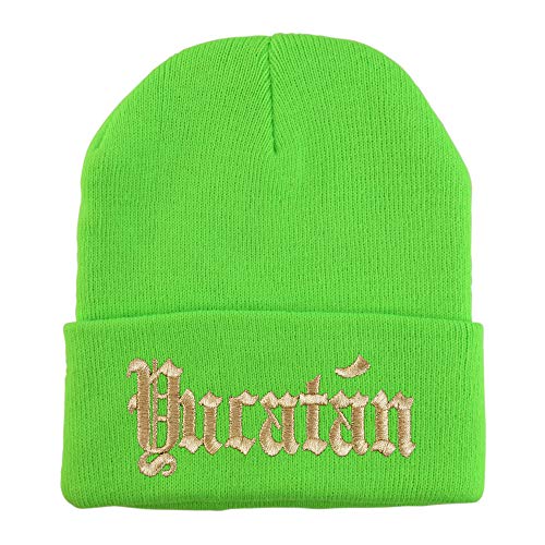 Trendy Apparel Shop Old English Yucatan Gold Embroidered Acrylic Knit Beanie Cap