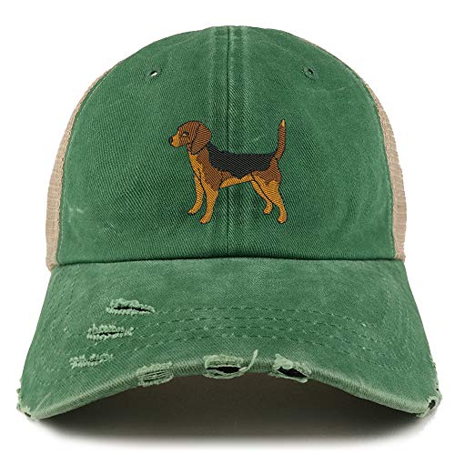 Trendy Apparel Shop Beagle Dog Embroidered Frayed Bill Trucker Mesh Back Cap